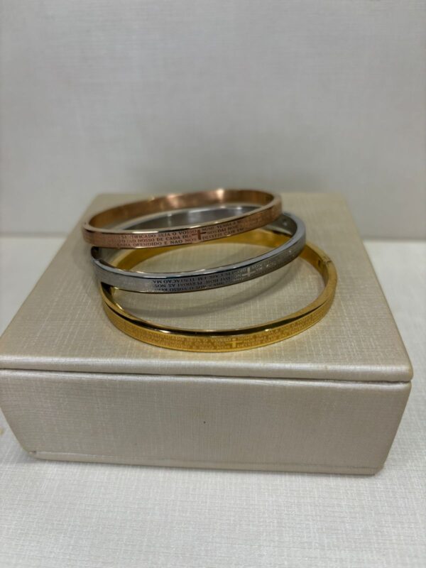 TRIO BRACELETE PAI NOSSO DOURADA ROSE OU PRATEADA